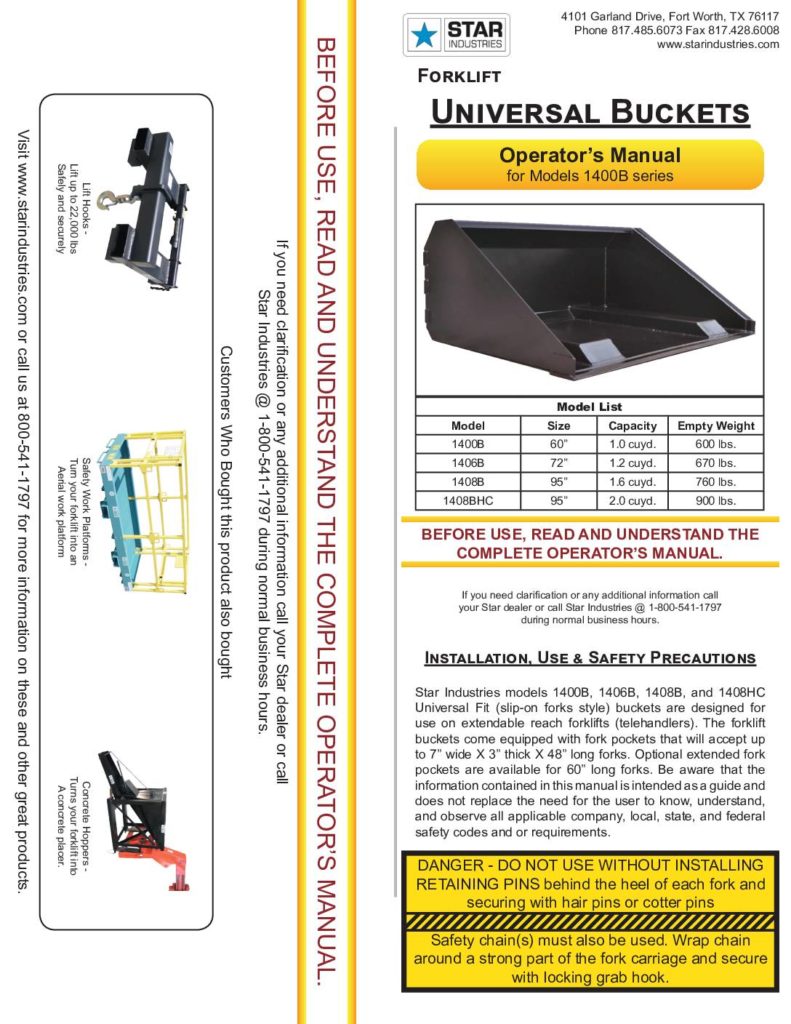 Forklift Bucket 1400B - Manual