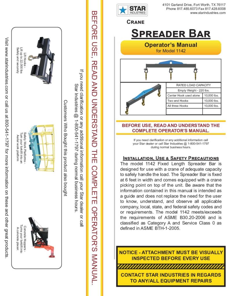 Crane Spreader Bar 1142 - Manual