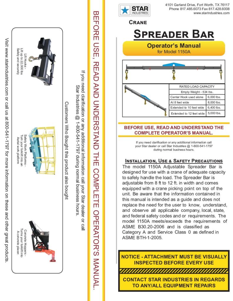 Crane Spreader Bar 1150A - Manual