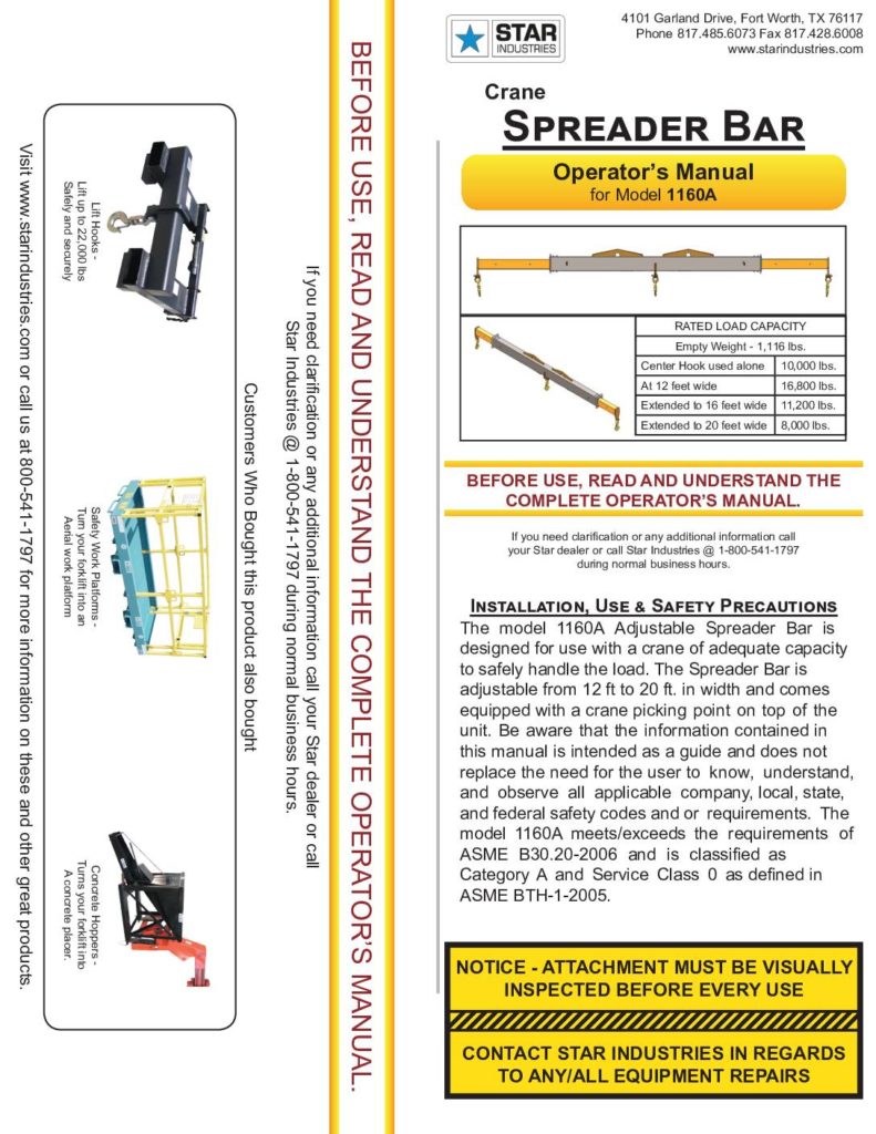 Crane Spreader Bar 1160A - Manual