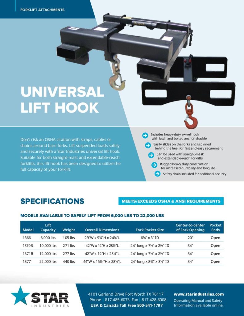 Universal Lift Hook Product Sheet