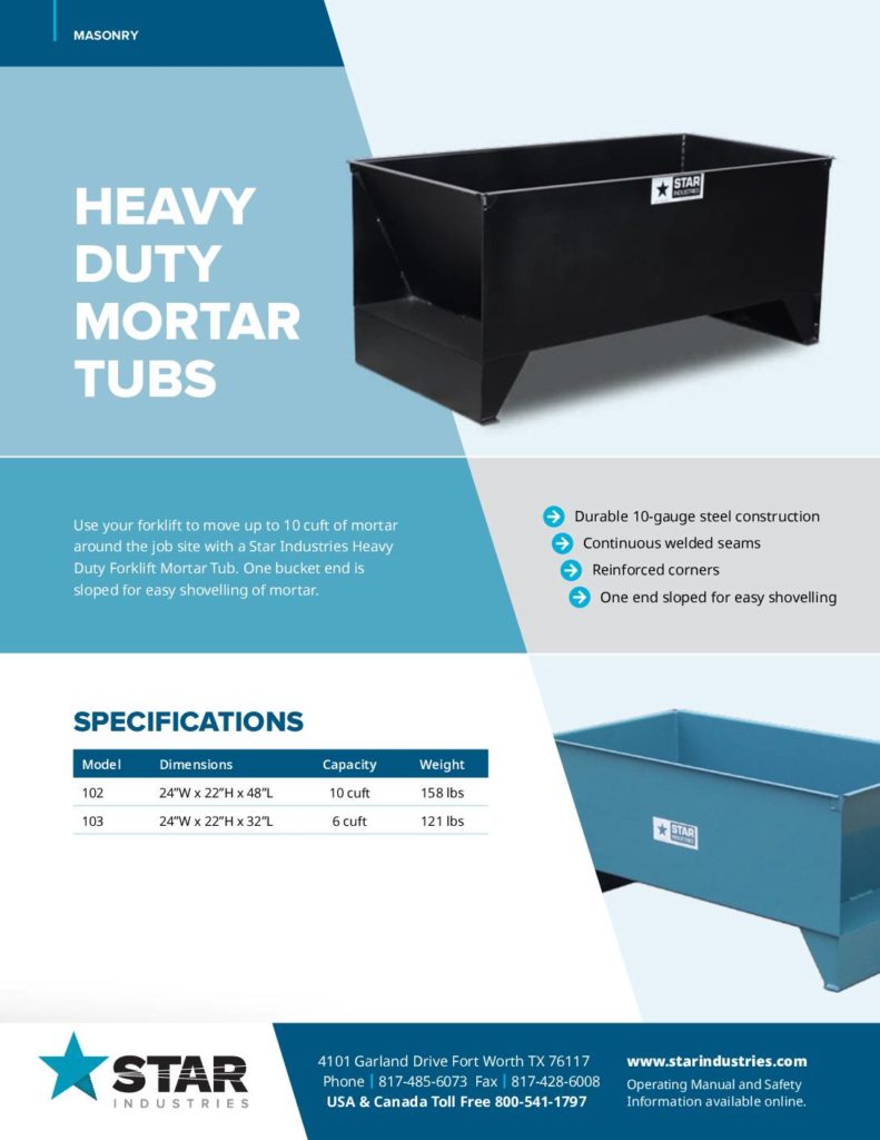 Mortar Tubs - Product Sheet