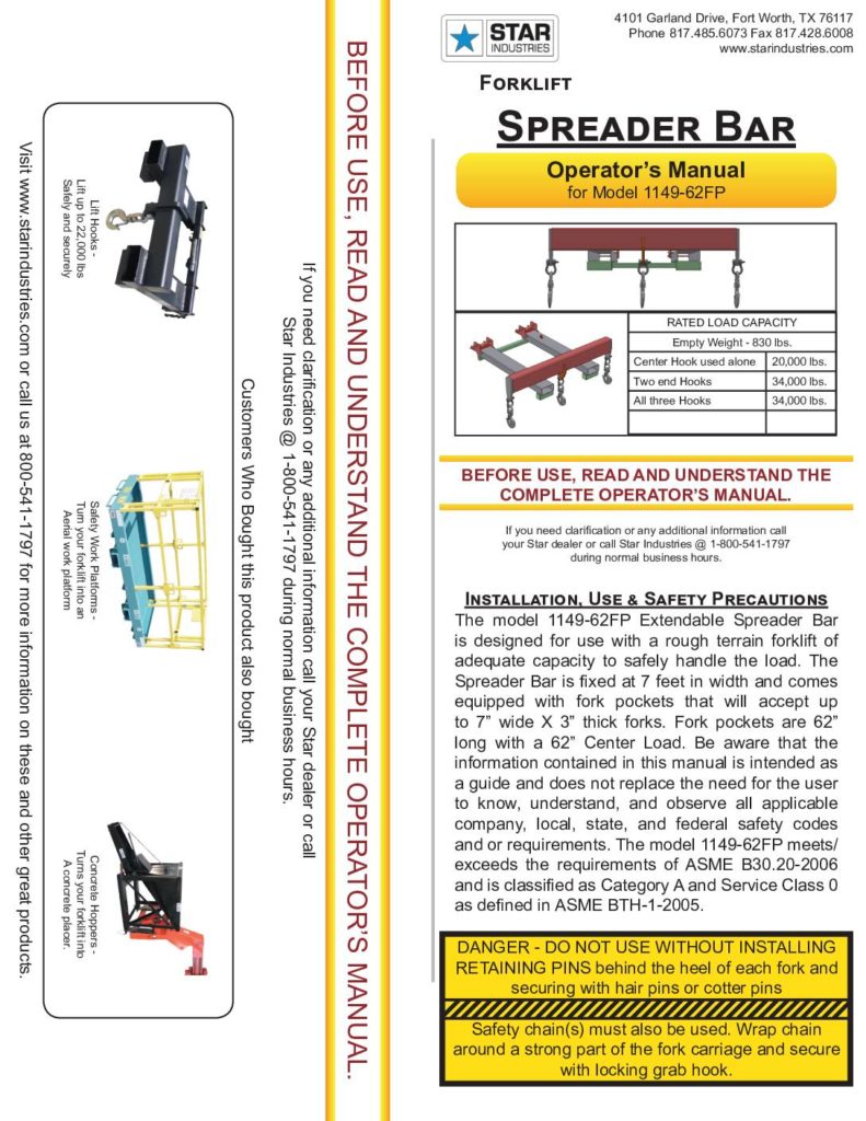 Spreader Bar 1149-62FP - Manual