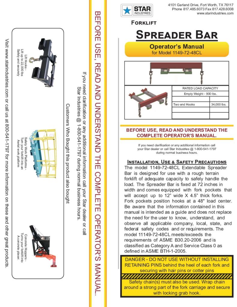 Spreader Bar 1149-72-48CL - Manual