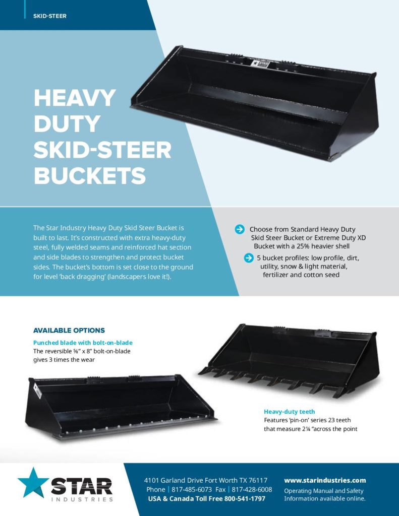 Heavy Duty Skid Steer Buckets - Product Sheet