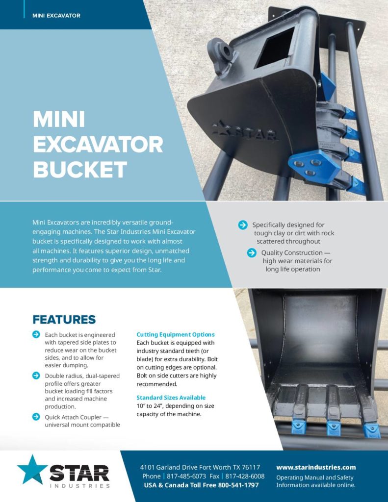 Sell Sheet - Mini Excavator Bucket