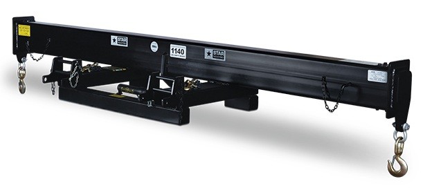 Heavy-duty forklift spreader bar attachment with hooks and safety chains